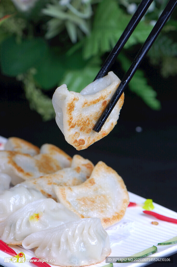 筷子夾起美味餃子