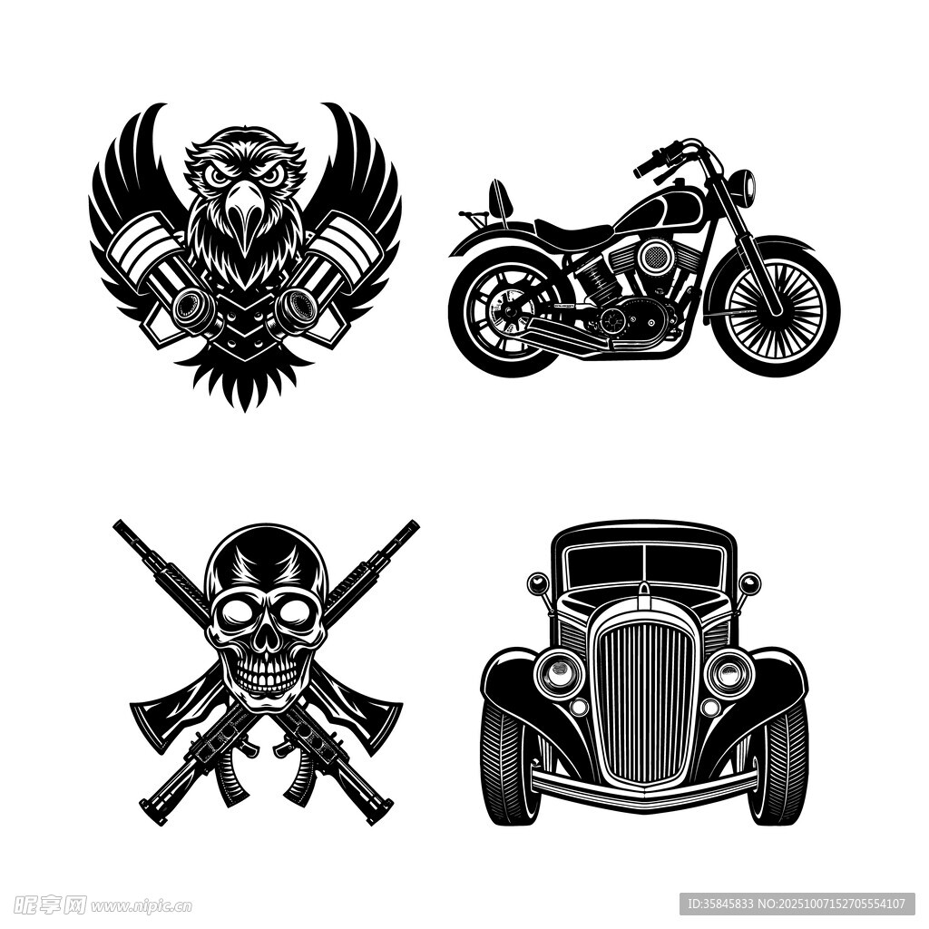 機(jī)車與復(fù)古元素圖案