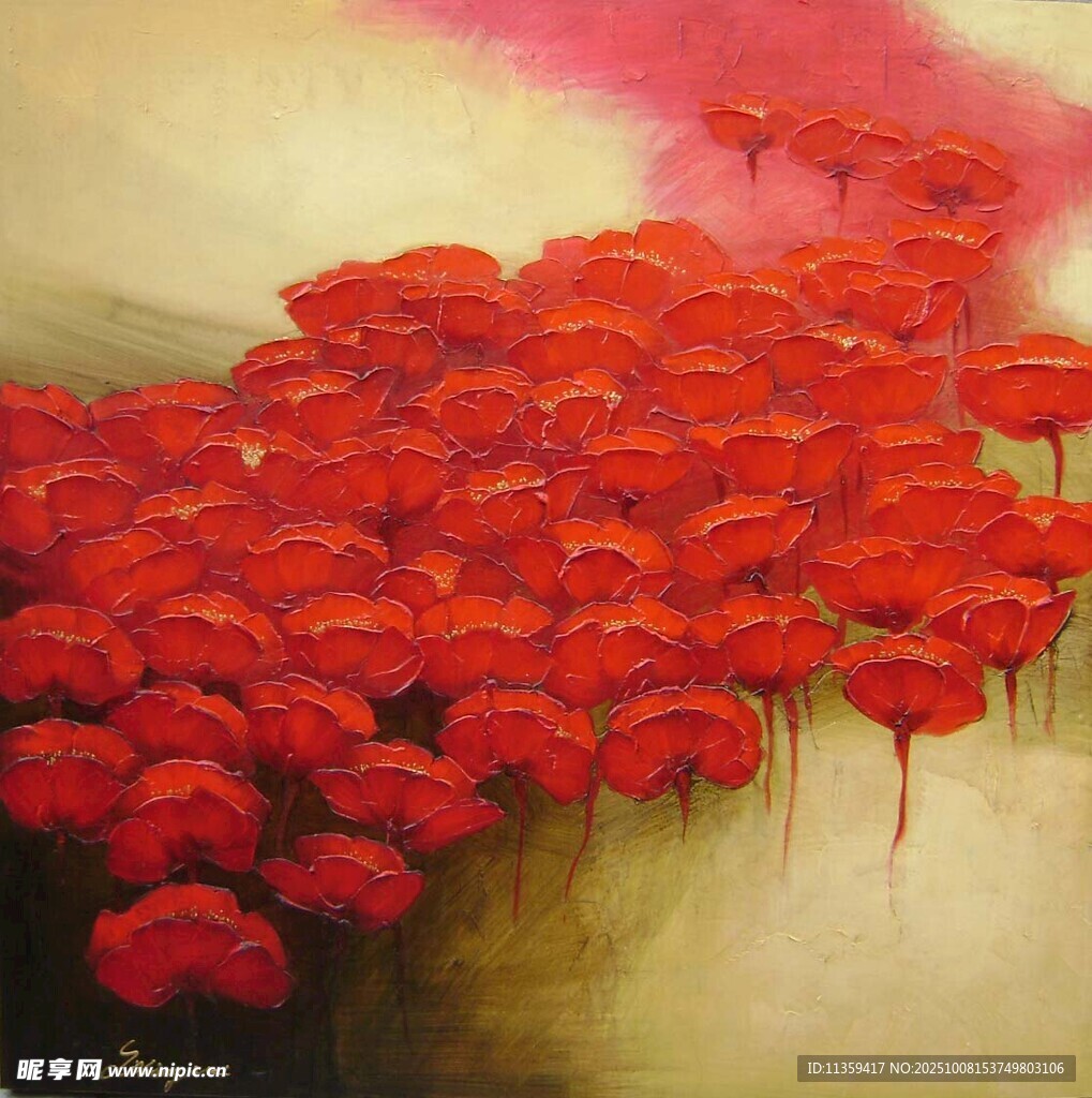 紅色花海油畫(huà)藝術(shù)作品