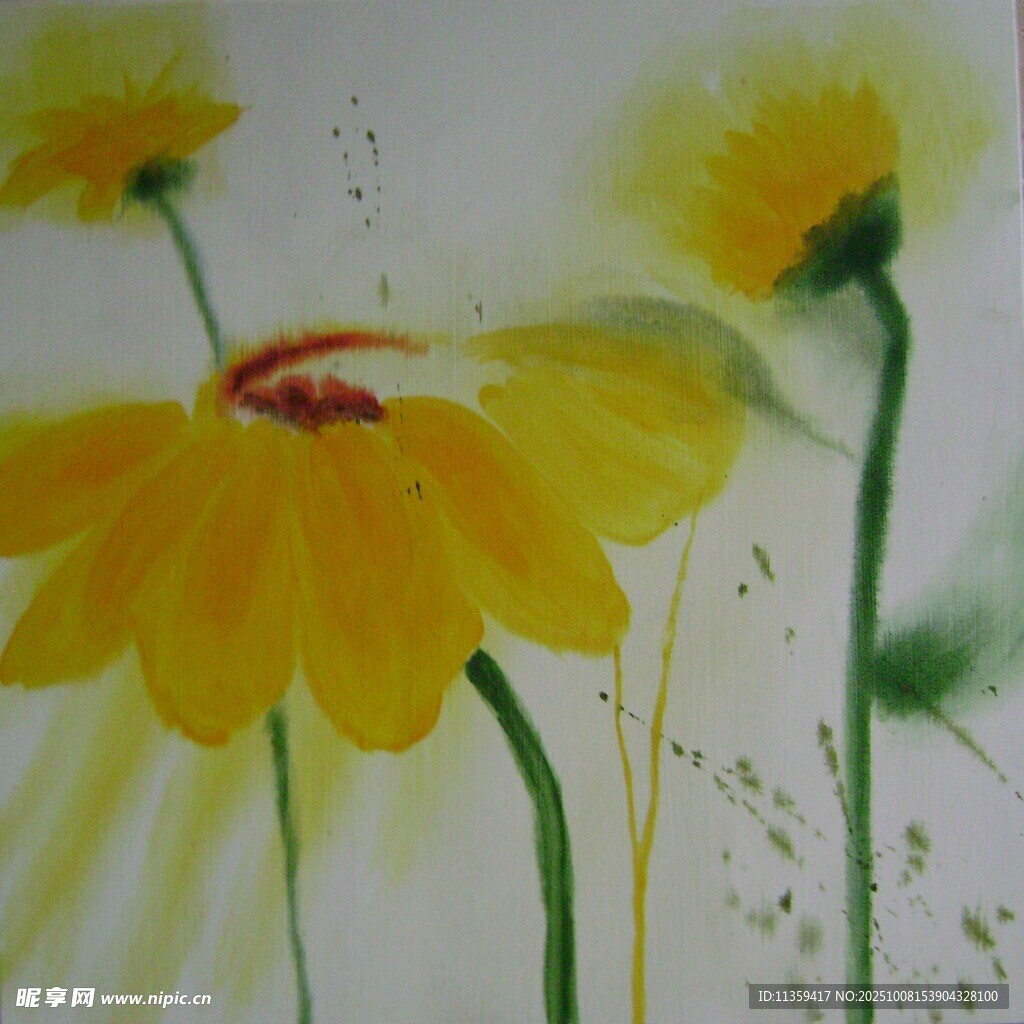 手繪黃色花朵藝術(shù)畫作
