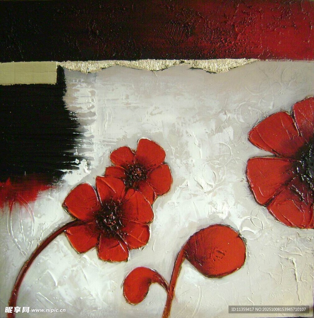 紅色花卉藝術(shù)畫作