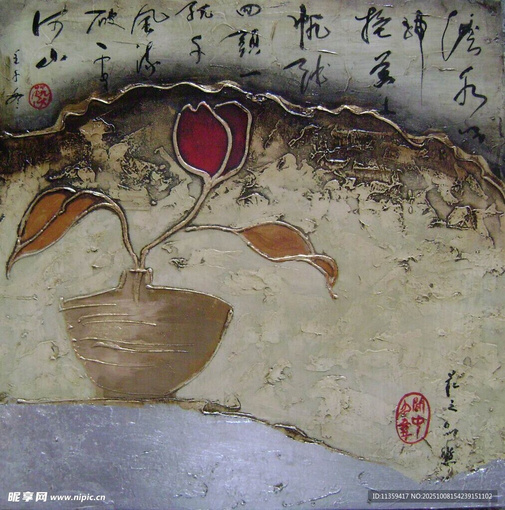 古畫(huà)中的盆栽花卉圖案