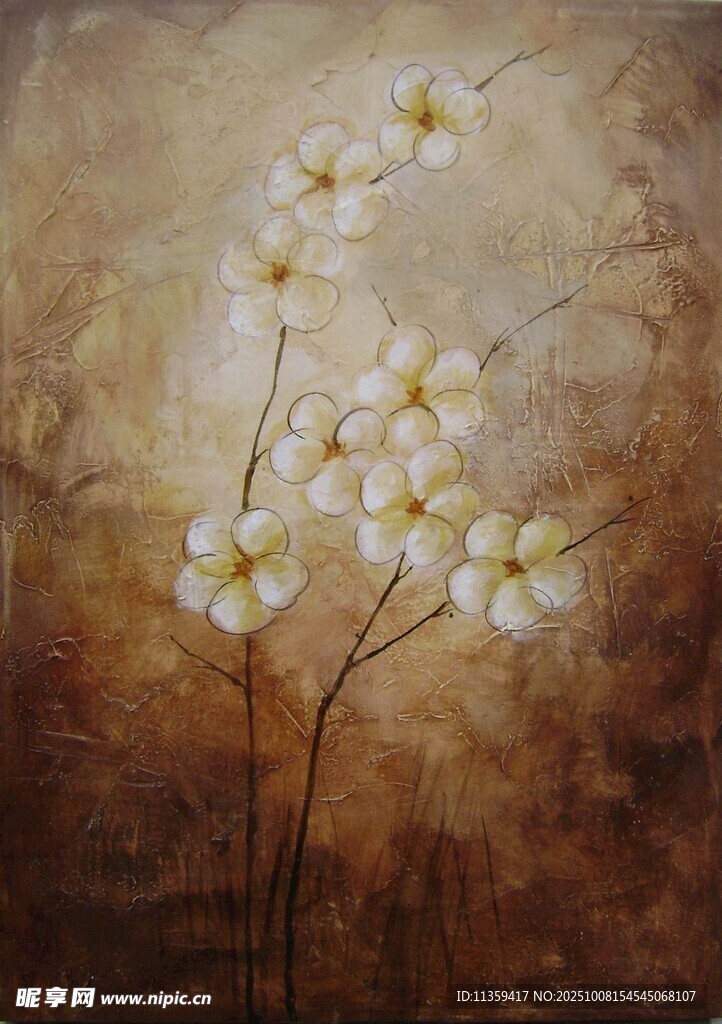 復古風白色小花繪畫作品