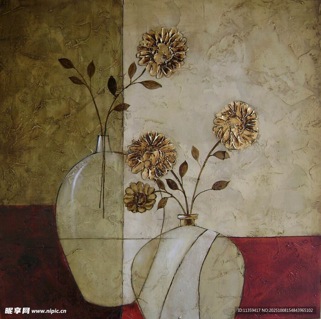 復(fù)古花瓶插花藝術(shù)畫