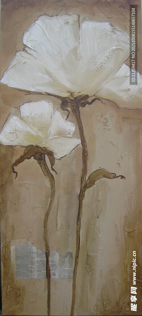 白色花卉油畫作品