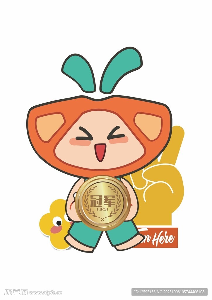 卡通小狐持金幣歡樂形象