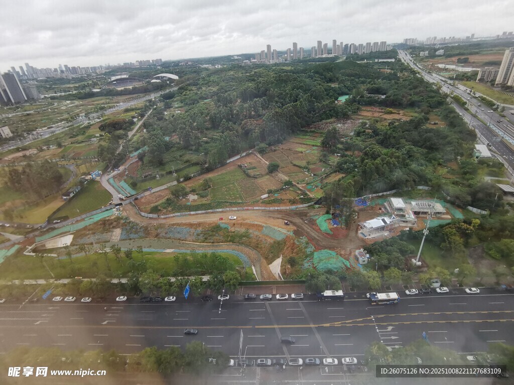俯瞰城市中的開闊綠地景觀