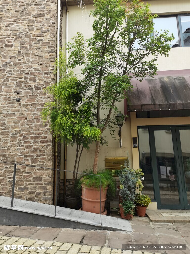 庭院綠植裝點(diǎn)建筑入口