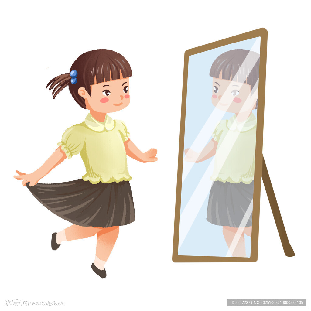 女孩照鏡子翩翩起舞