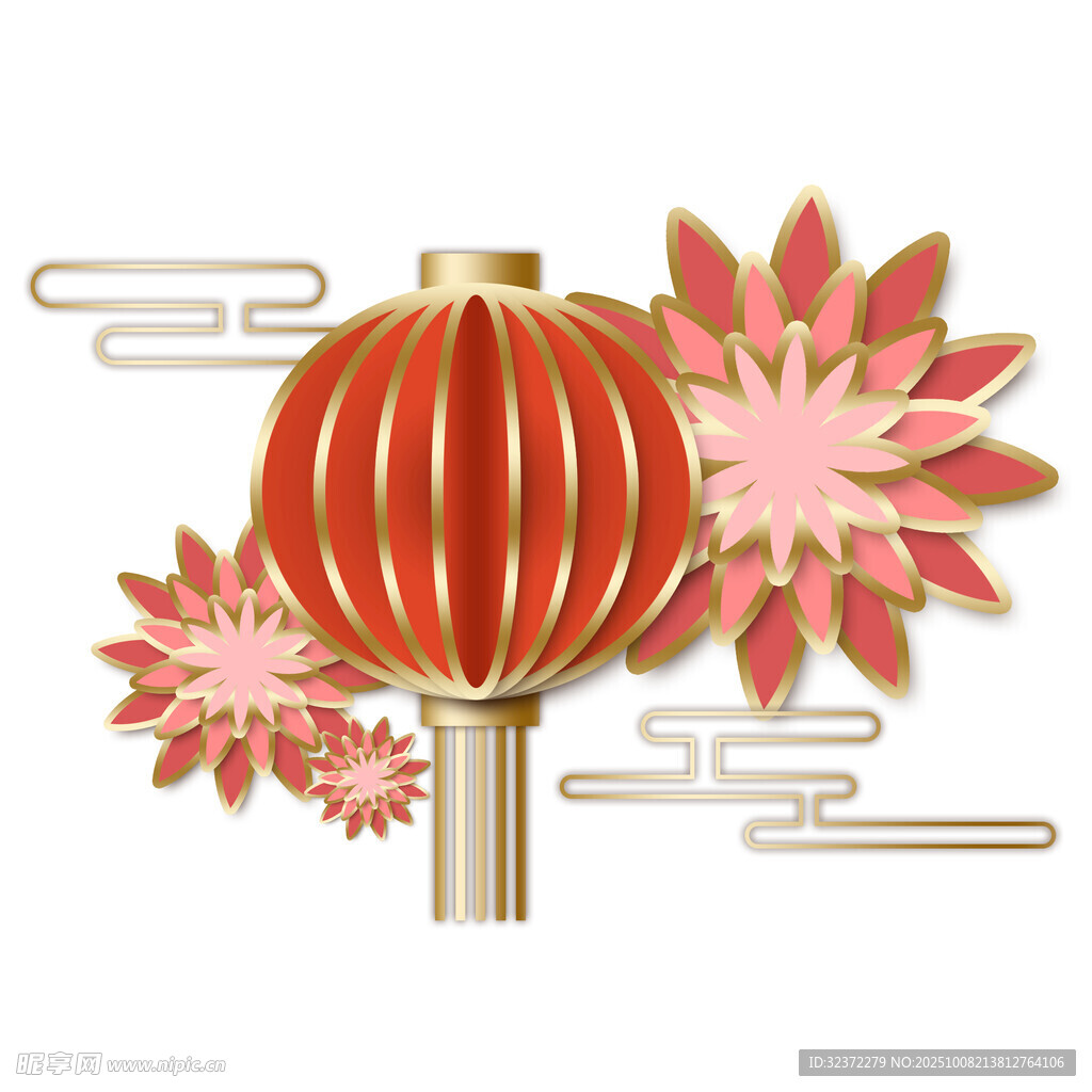 中式燈籠與繁花裝飾圖案