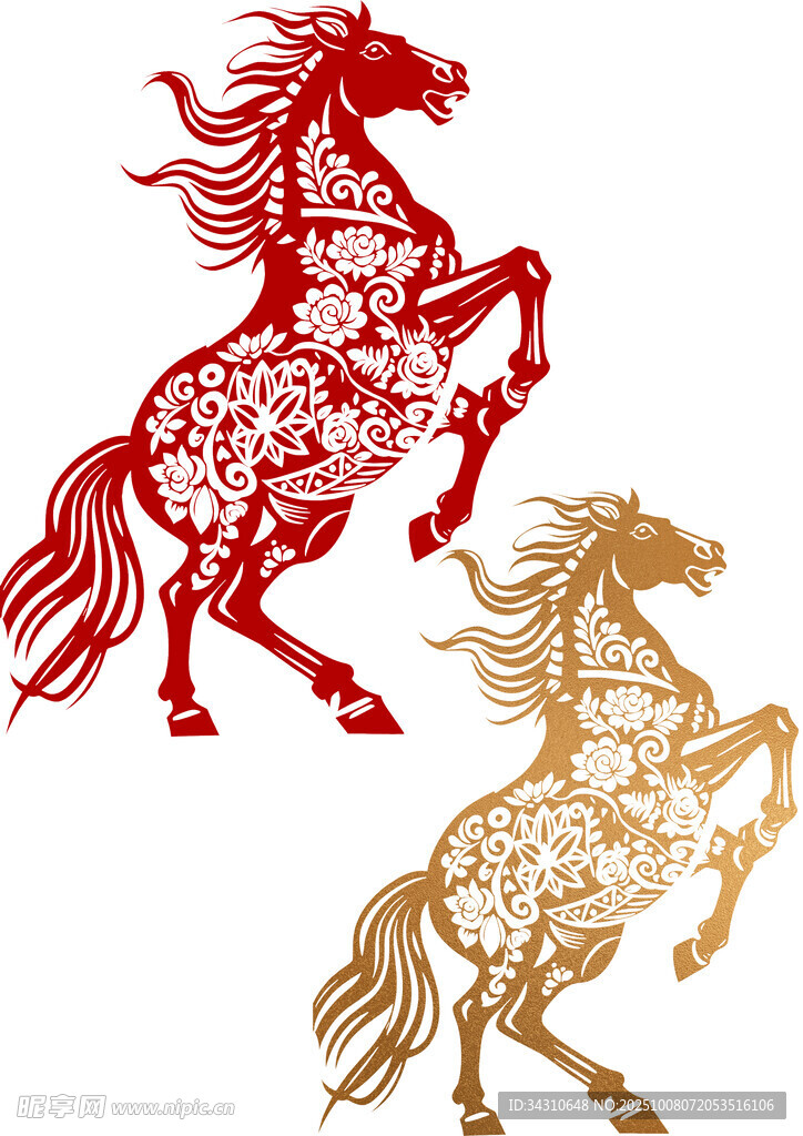 雙馬剪紙紅金靈動造型