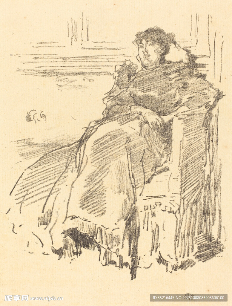 復(fù)古風(fēng)格女士坐椅素描圖