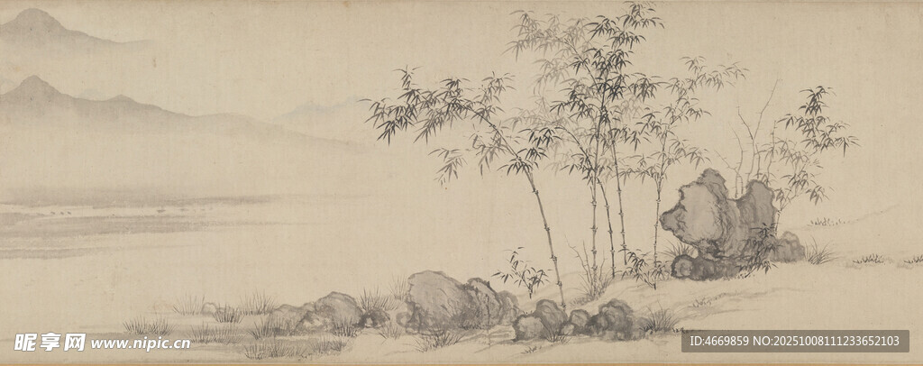 水墨山水間的孤樹(shù)景致