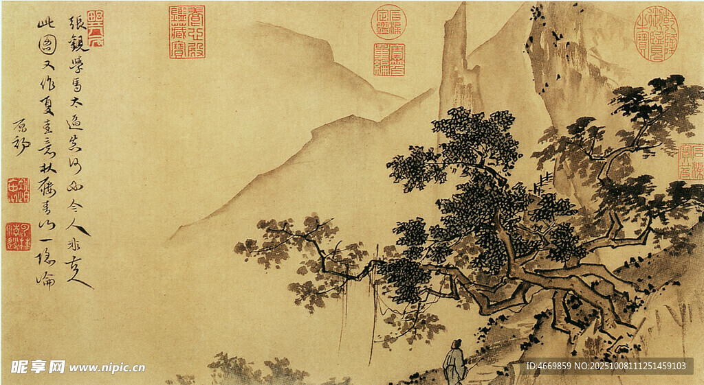 中式山水墨韻古樹圖