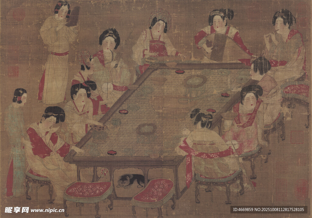 古代女子圍坐宴飲圖