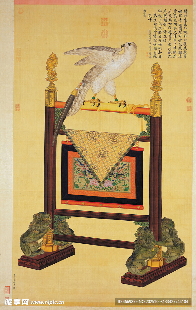 古代華麗案幾與飛鷹圖