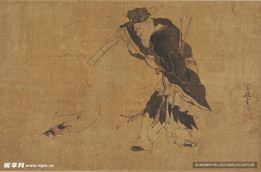 古代人物持杖行走圖