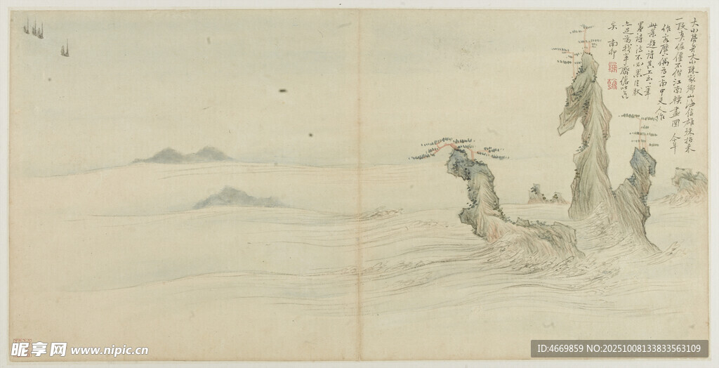 古代水邊勞作場景圖