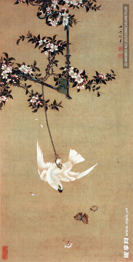 枝頭飛鳥與繁花