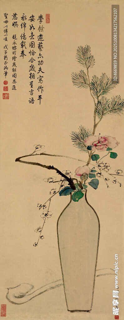 中式花瓶插花雅致圖景