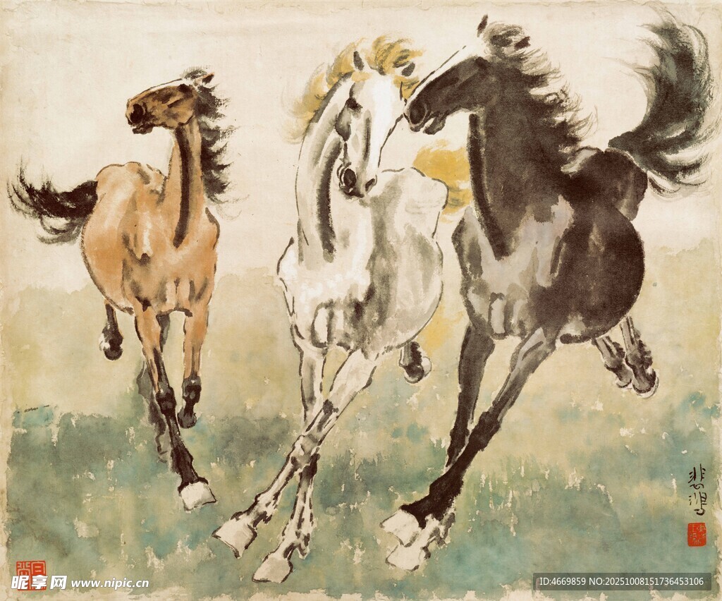 三馬奔騰圖