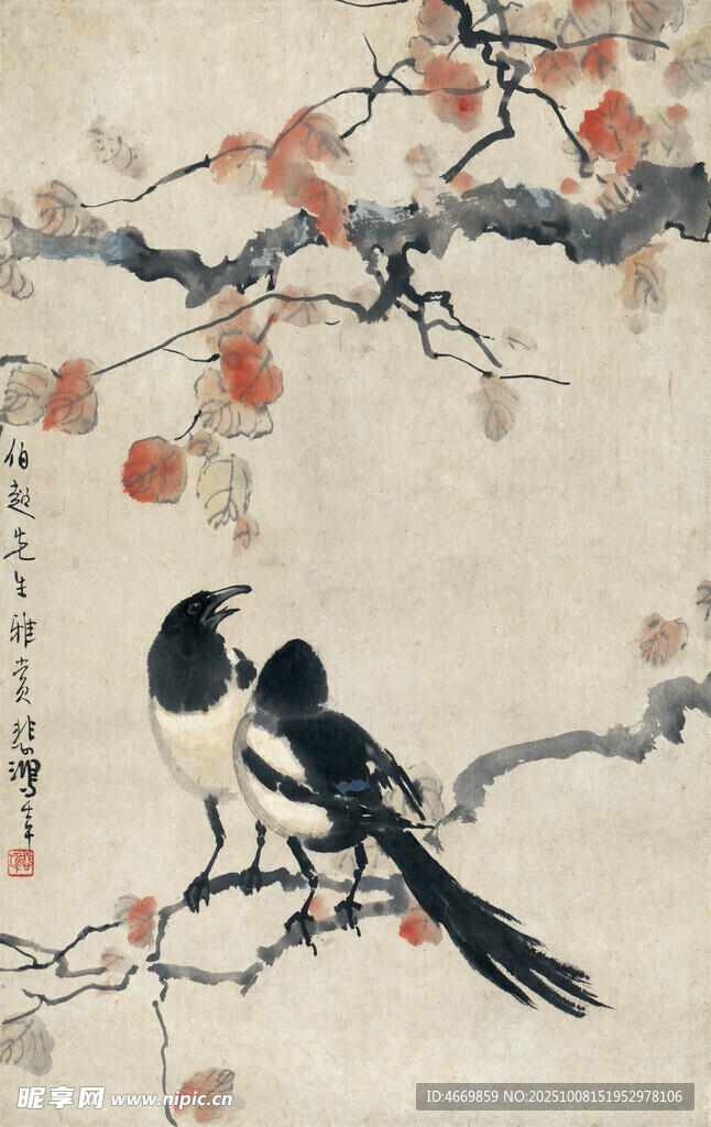 枝頭雙鵲圖