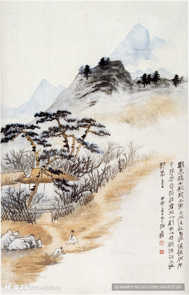 水墨山水松樹國畫作品