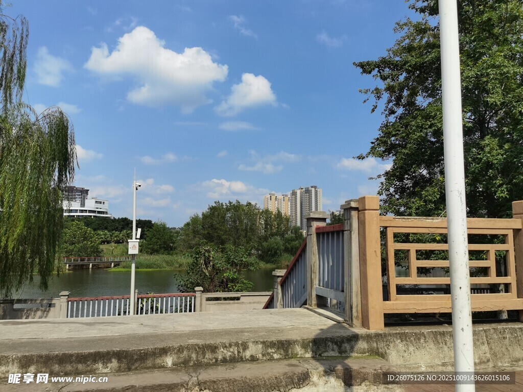 湖畔木質(zhì)棧道風(fēng)景