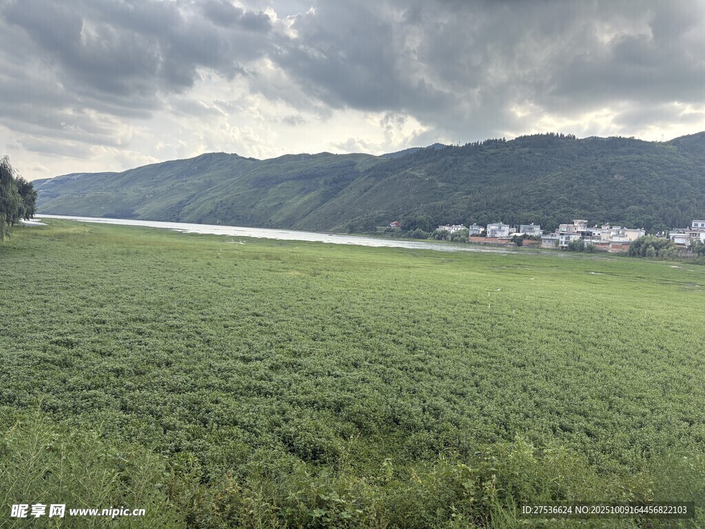廣袤綠野與遠(yuǎn)山云霧景致