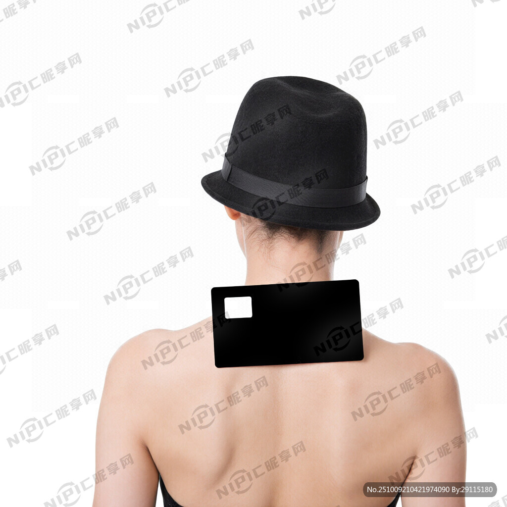 戴帽子中國(guó)女士露背露肩黑色底色