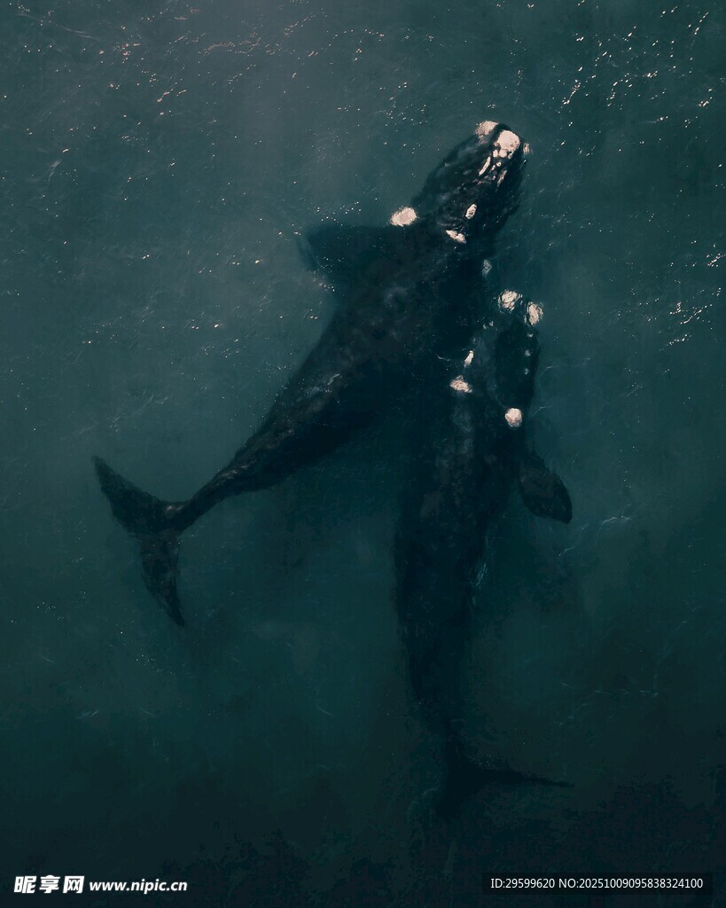 深海中人與鯨魚共游畫面