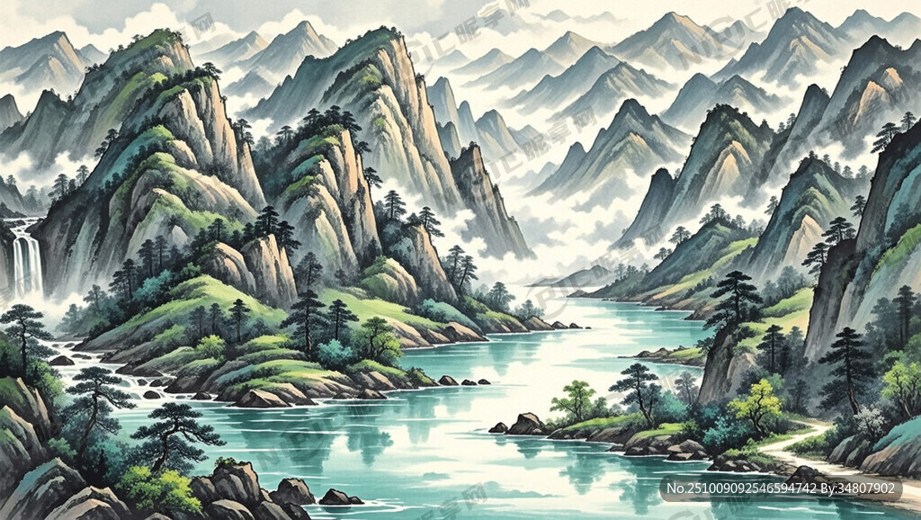 山谷 中國風 中國畫 山水