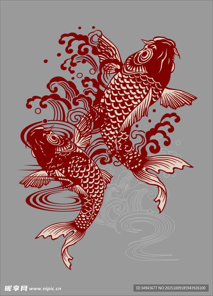 雙錦鯉躍動(dòng)圖