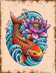 錦鯉與蓮花紋身圖案