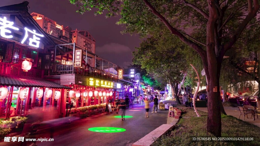 夜晚繁華街道夜景