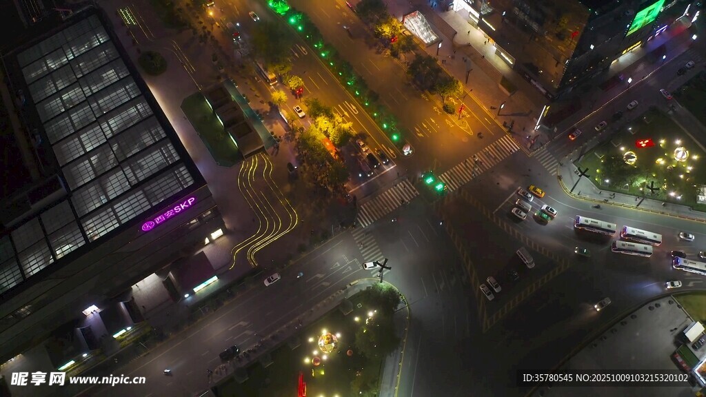 城市夜景下的繁華街道
