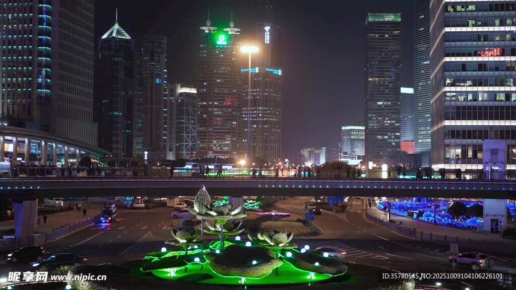 城市夜景噴泉璀璨燈光秀