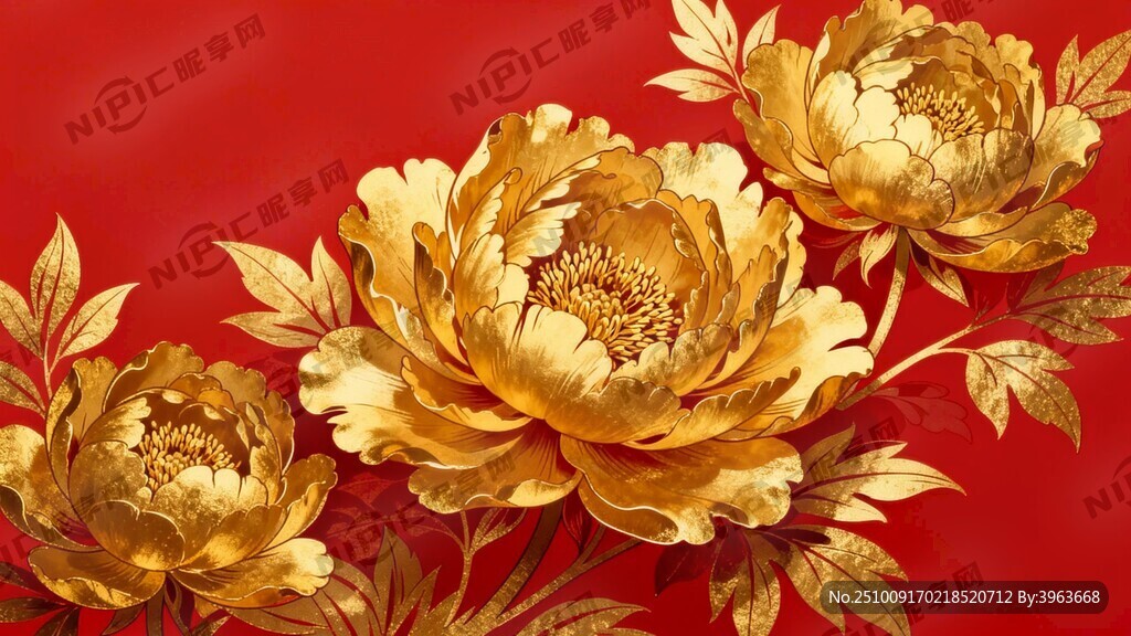由上面朵金色牡丹組成全畫面