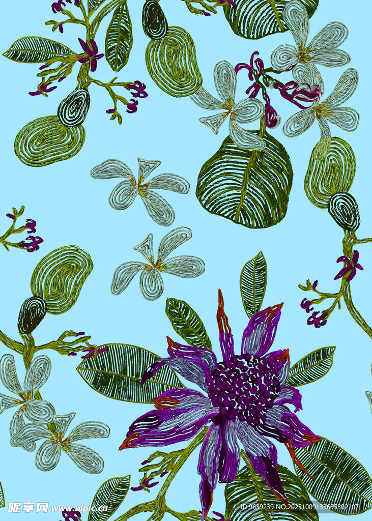藍(lán)底花卉植物圖案設(shè)計(jì)