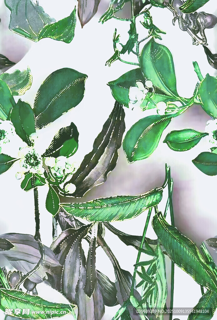 綠葉植物水彩圖案
