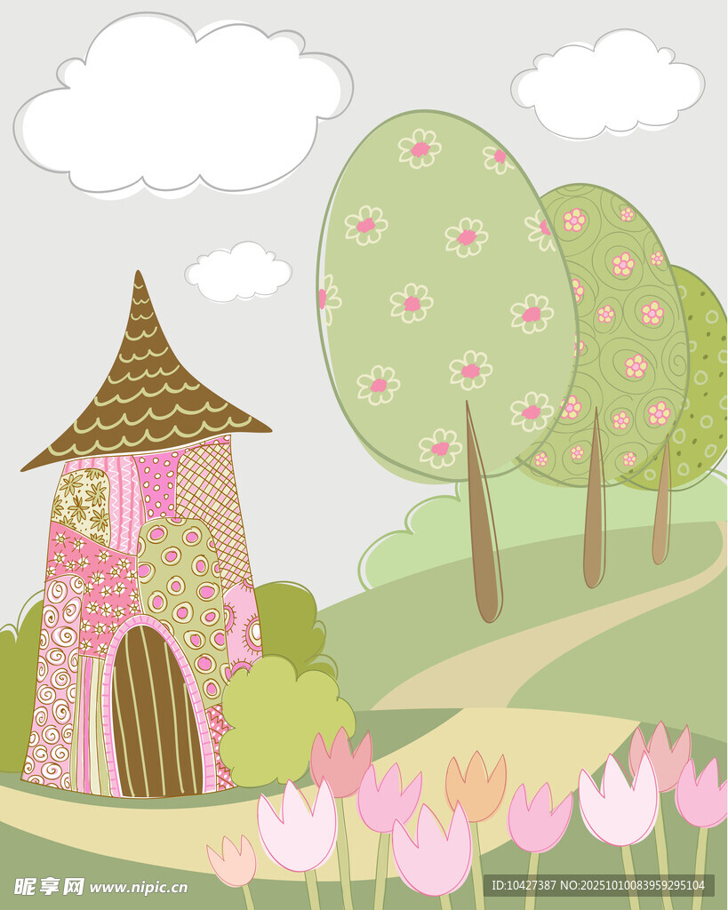 童話風(fēng)夢(mèng)幻小屋田園景色