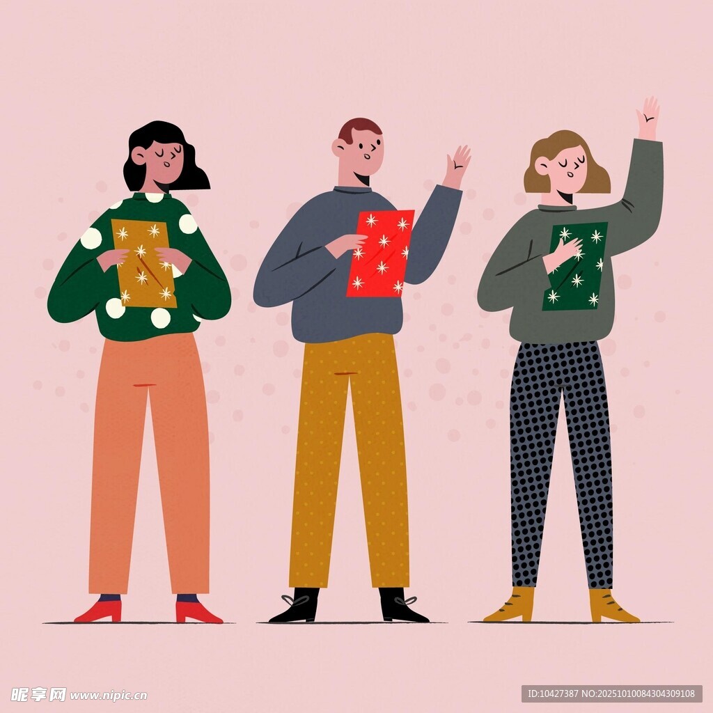 歡樂人群手持禮物慶祝節(jié)日