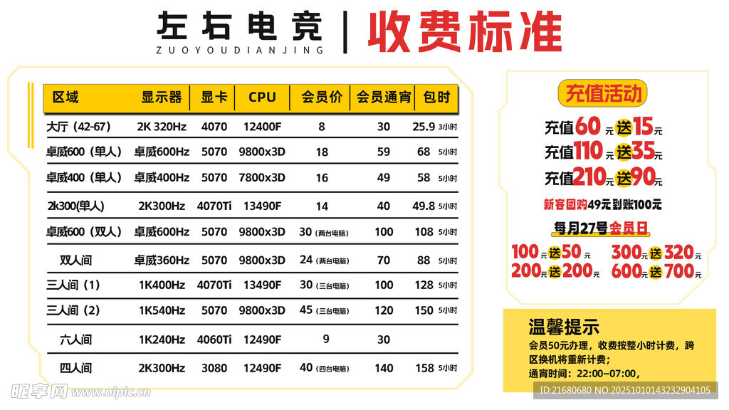 網(wǎng)吧收費標準價目表