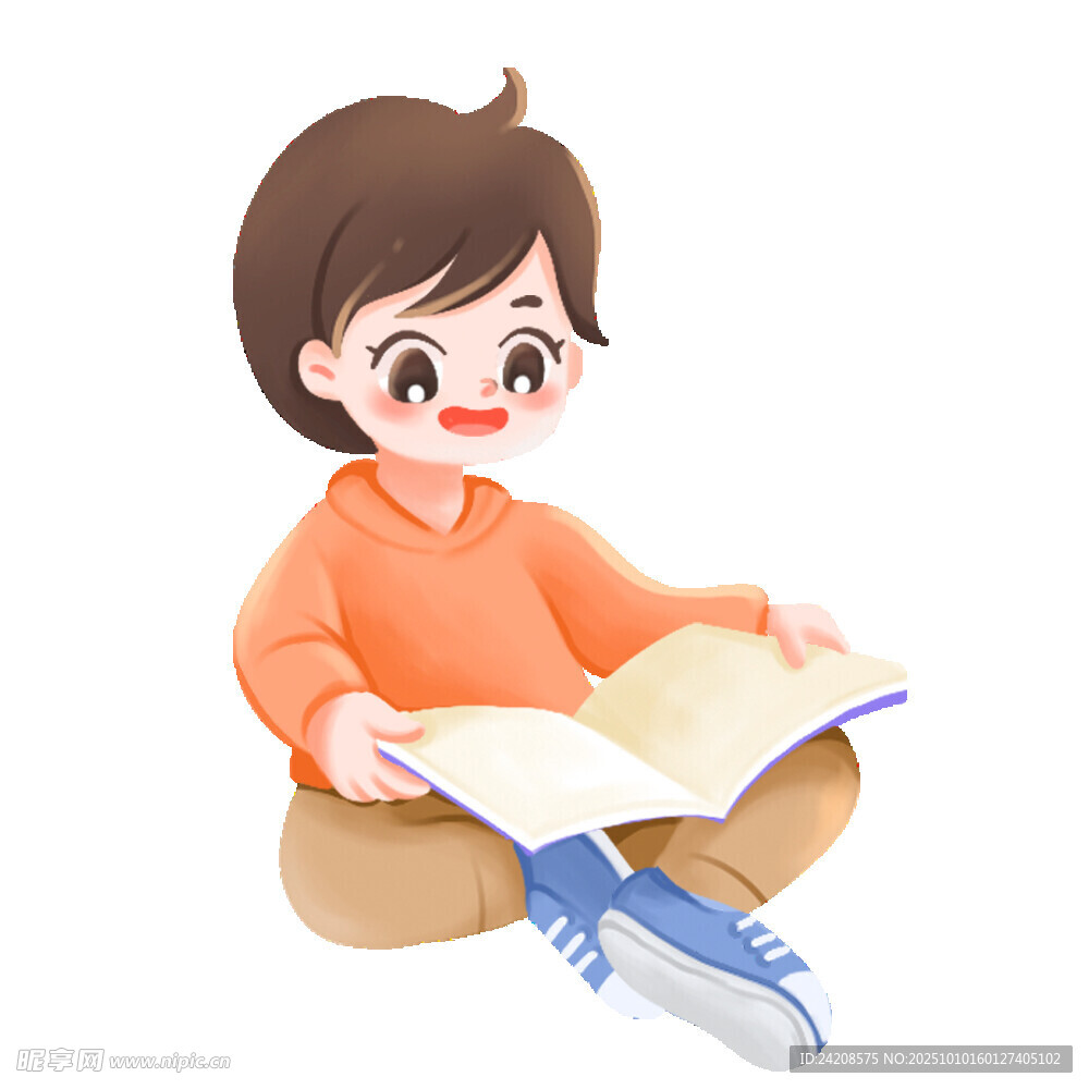 小男孩專注閱讀美好瞬間