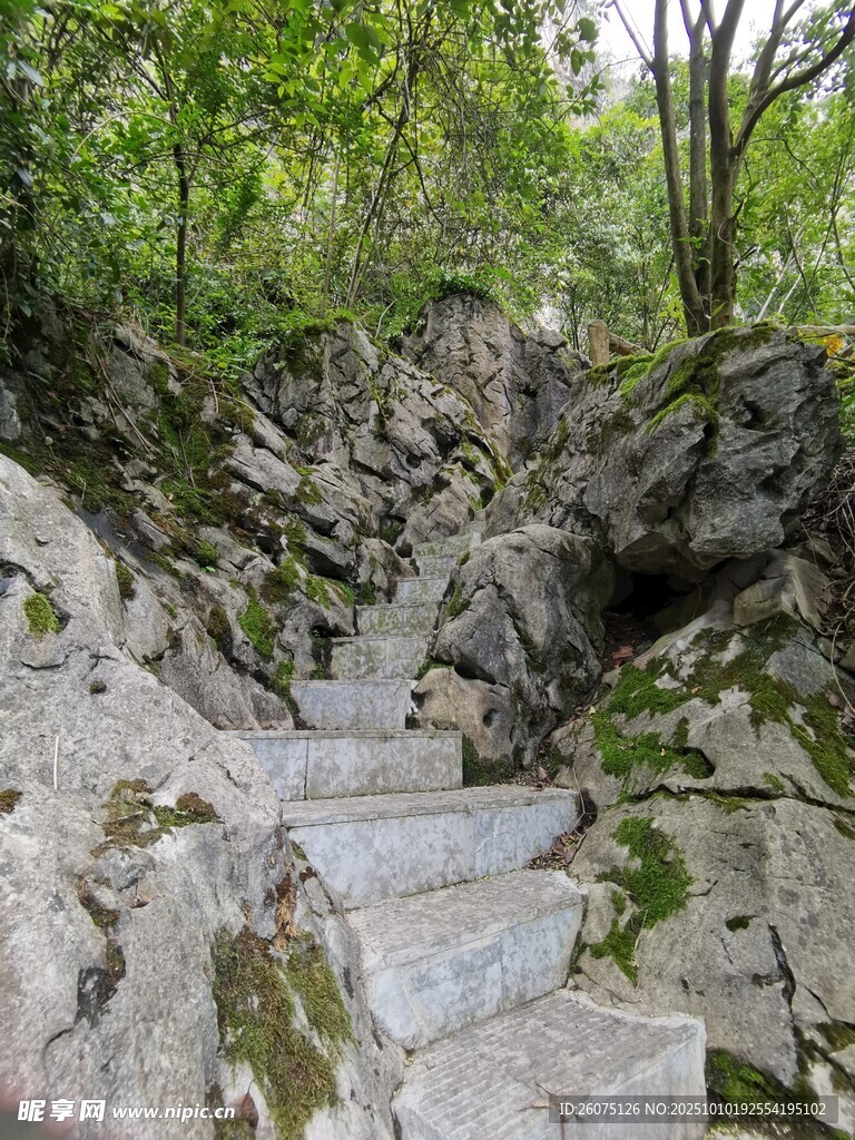 山間石徑綠意環(huán)繞的步道