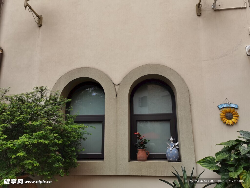 歐式建筑窗邊綠植景致