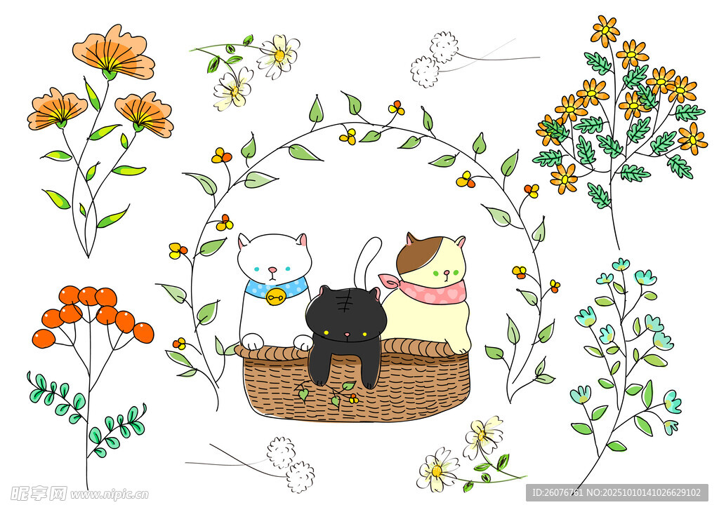田園風(fēng)動物花卉插畫場景