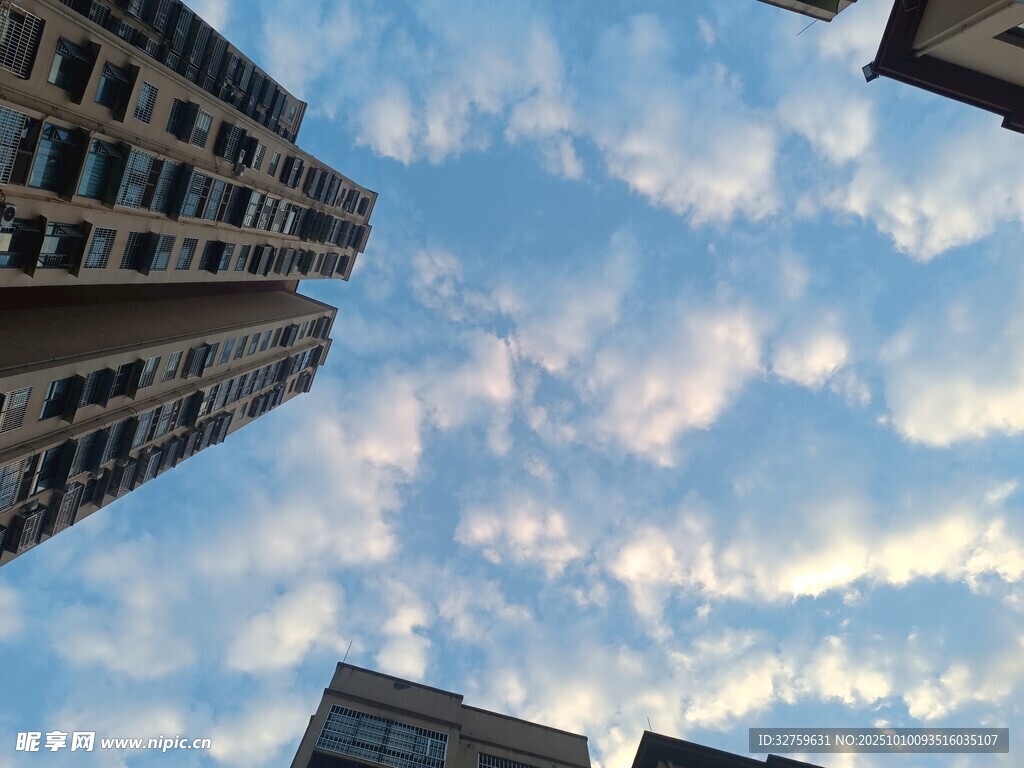 仰視城市高樓與天空