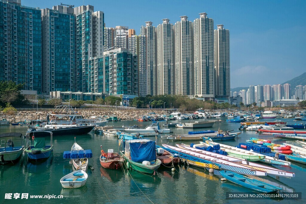 海濱城市的多彩船只景觀