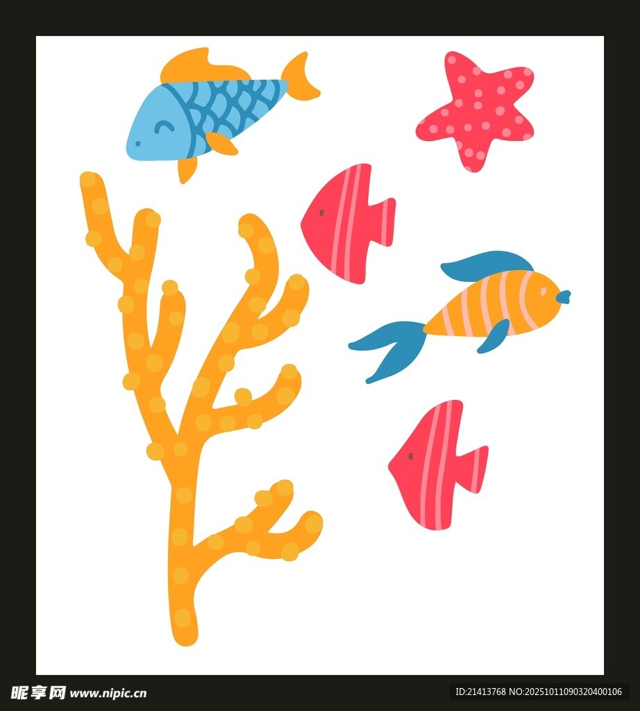 海洋生物手繪圖案素材